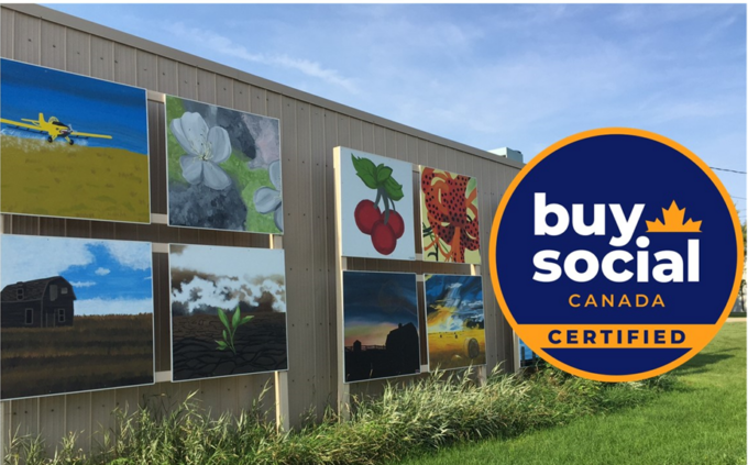 Image of a mural with Buy Social Canada certification overlayed 